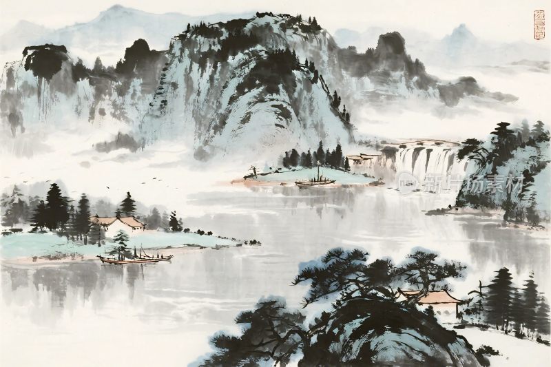 古典山水国画画面