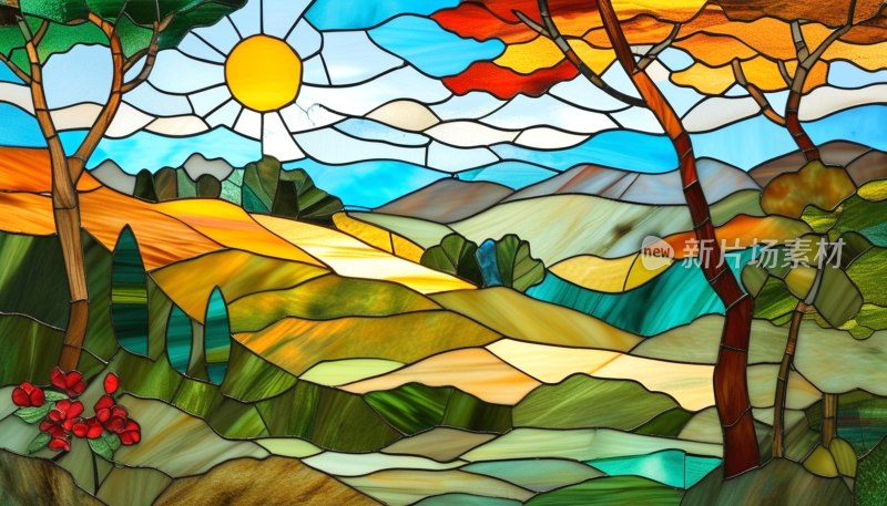 彩色玻璃风景画