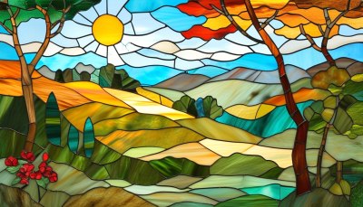 彩色玻璃风景画 彩色玻璃风景画