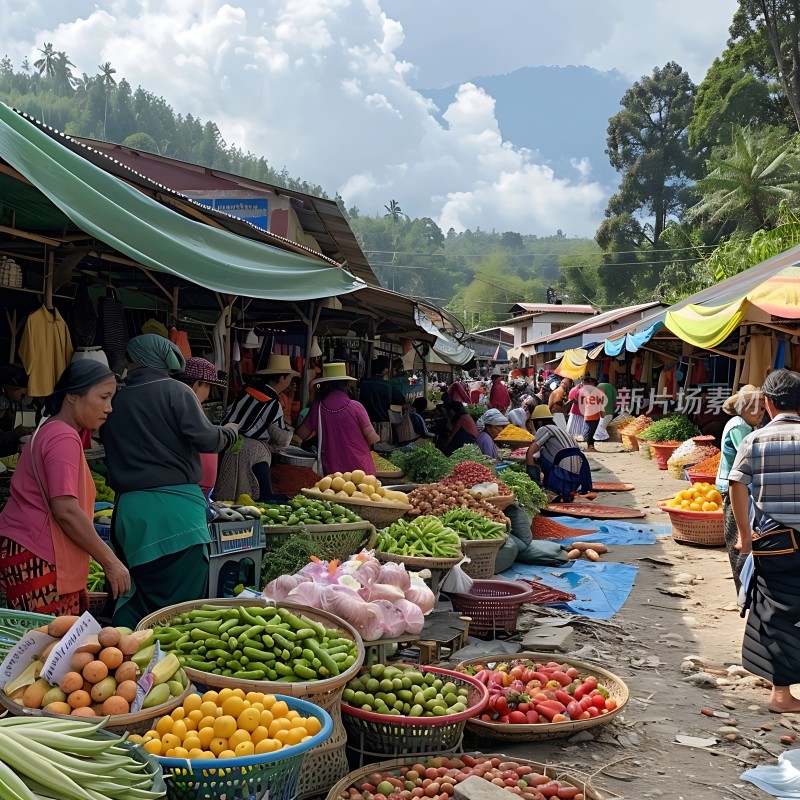 热闹集市琳琅满目新鲜蔬果