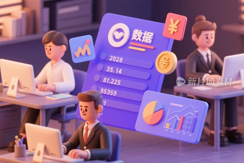 办公场景数据可视化插画
