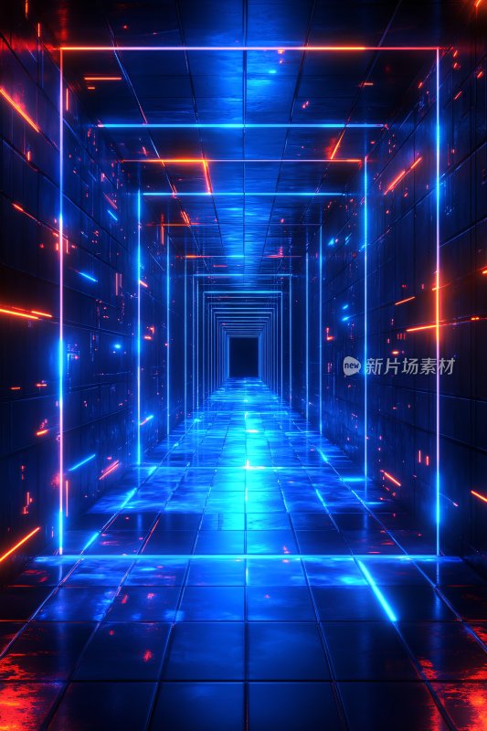科幻感霓虹光线隧道插画