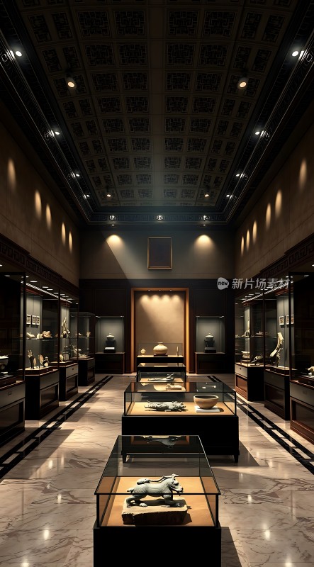 博物馆内景展示古代文物陈列