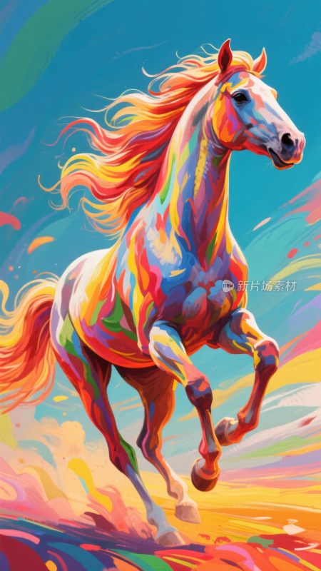 奔跑的多彩骏马插画