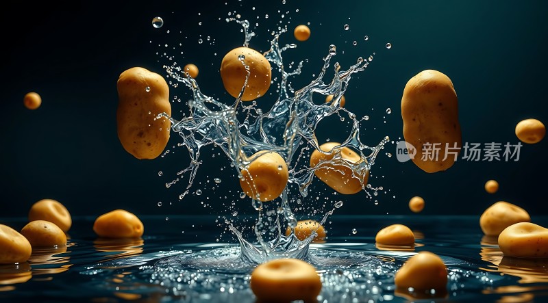 土豆入水溅起水花