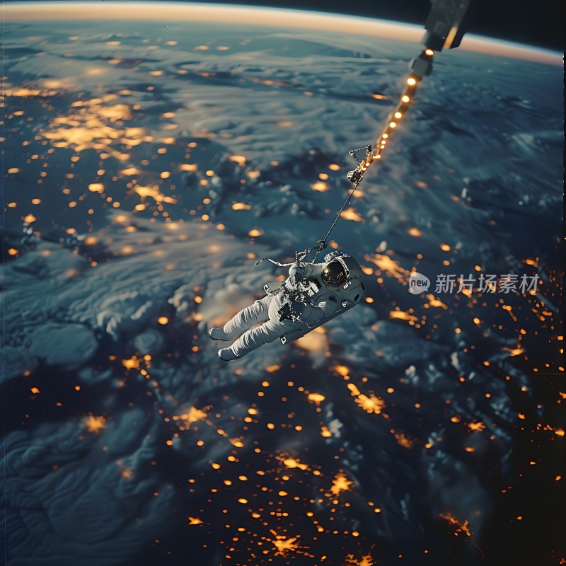 太空漫步地球之光与宇航员同行