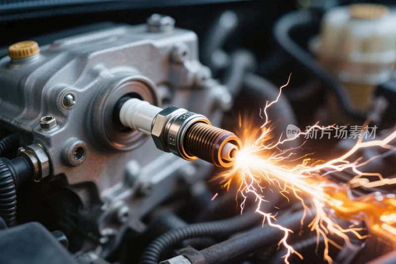 汽车火花塞点火特写
