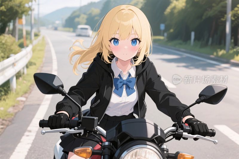动漫角色骑摩托车