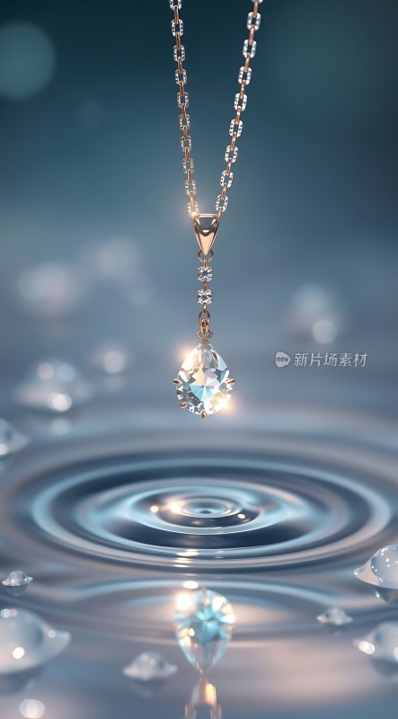 璀璨钻石项链在水波中闪耀