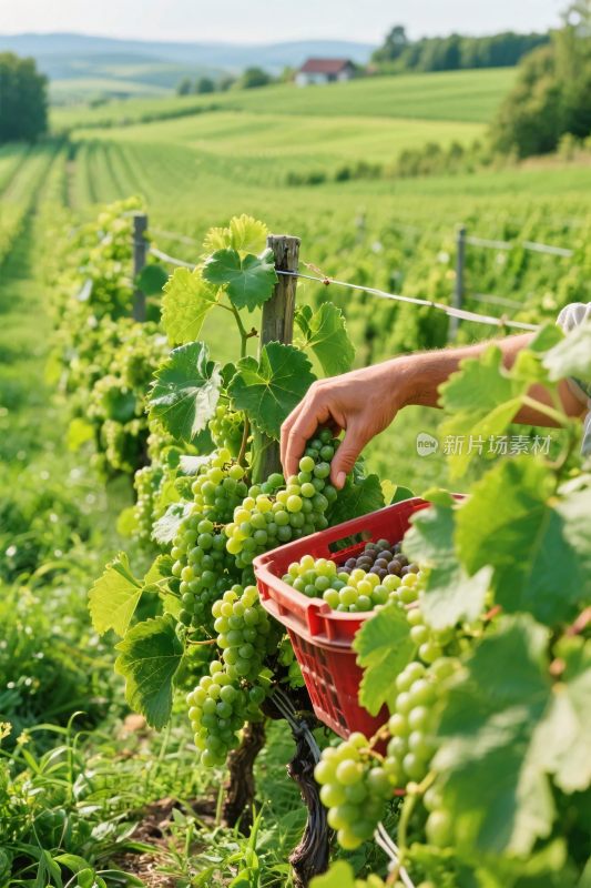 葡萄园采摘葡萄场景