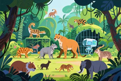 森林中的多样野生动物插画 森林中的多样野生动物插画