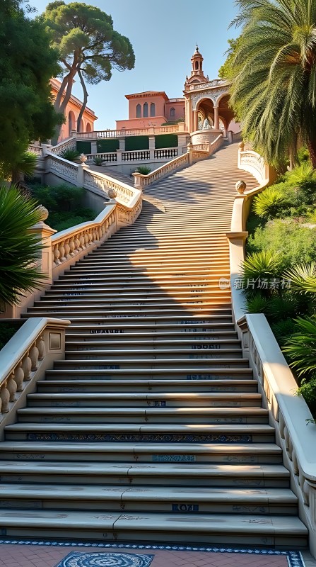 阳光下的宏伟阶梯与建筑