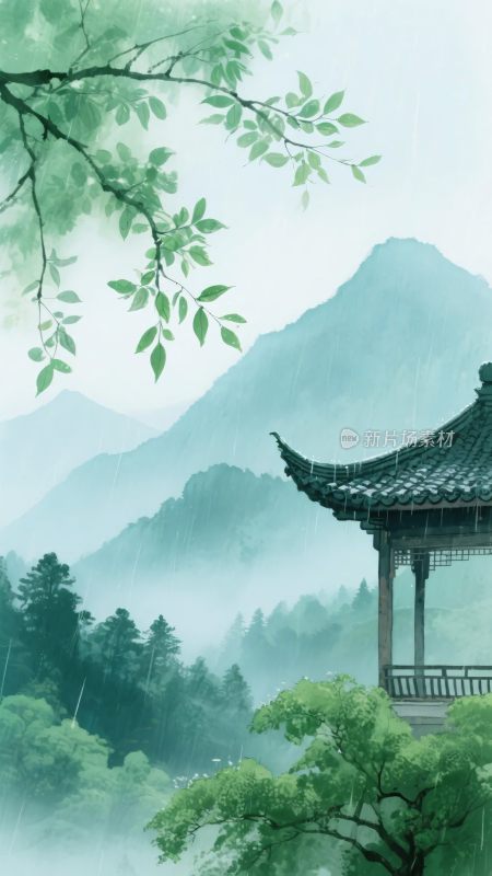 中式山水亭阁风景图
