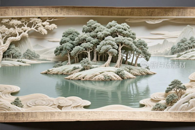 古雅山水风景浮雕