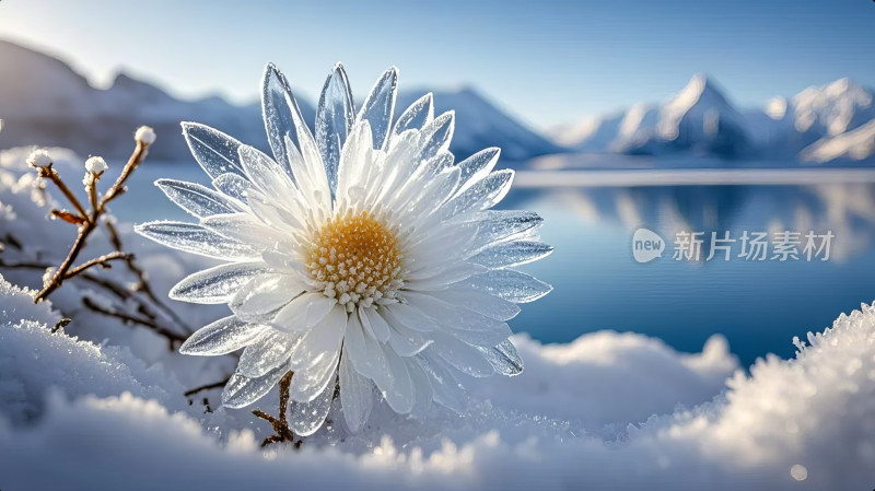 冬日雪景花朵绽放自然风光摄影图片