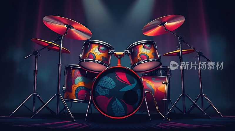 舞台灯光下的炫彩架子鼓