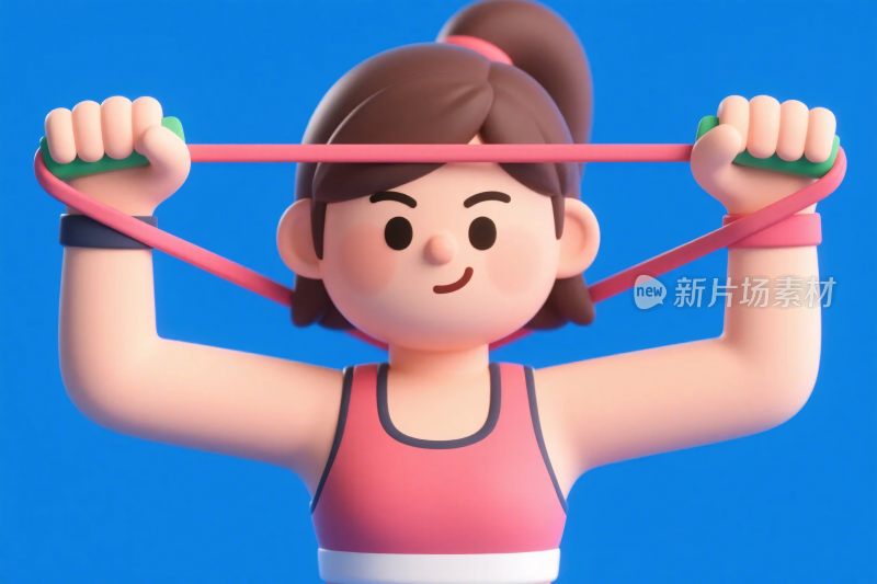 卡通女性角色弹力带运动