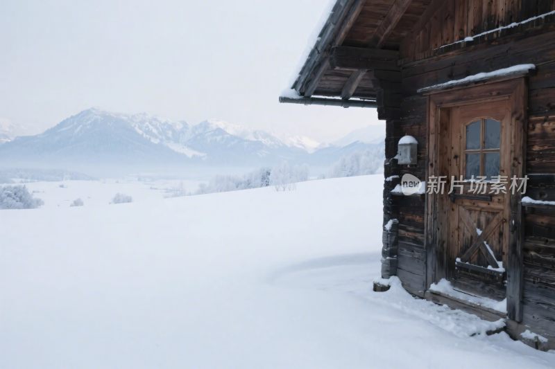雪景木屋雪山风景