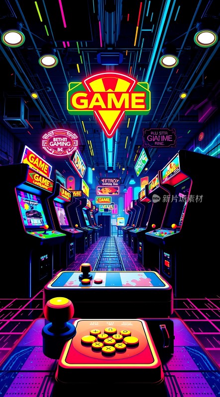 复古游戏厅霓虹灯下的经典回忆