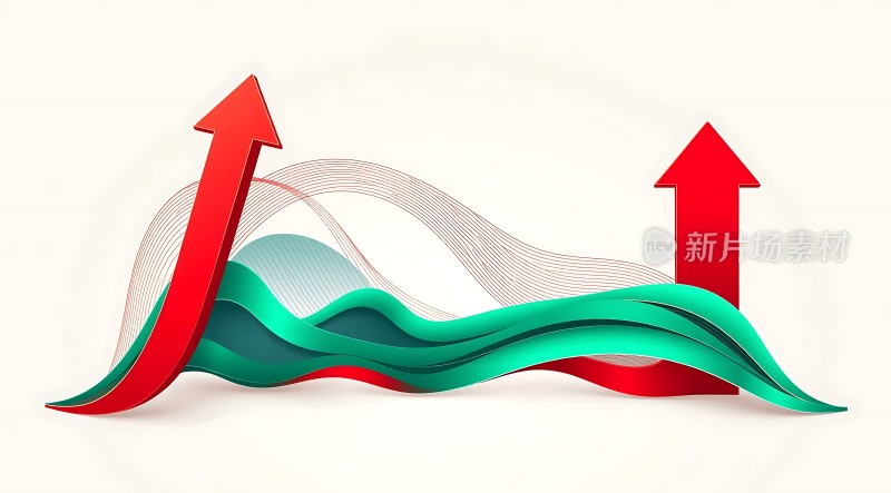 绿色波浪与红色箭头象征成长与发展