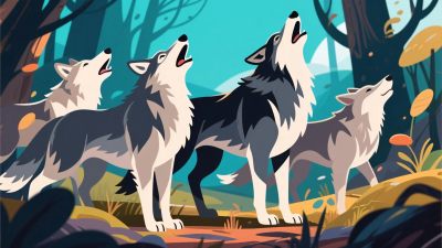 森林中的狼群插画 森林中的狼群插画