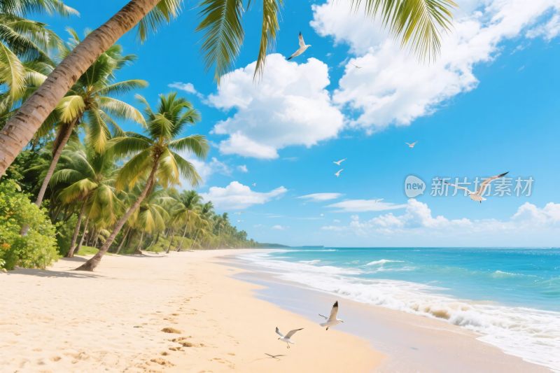 椰林海滩风景插画