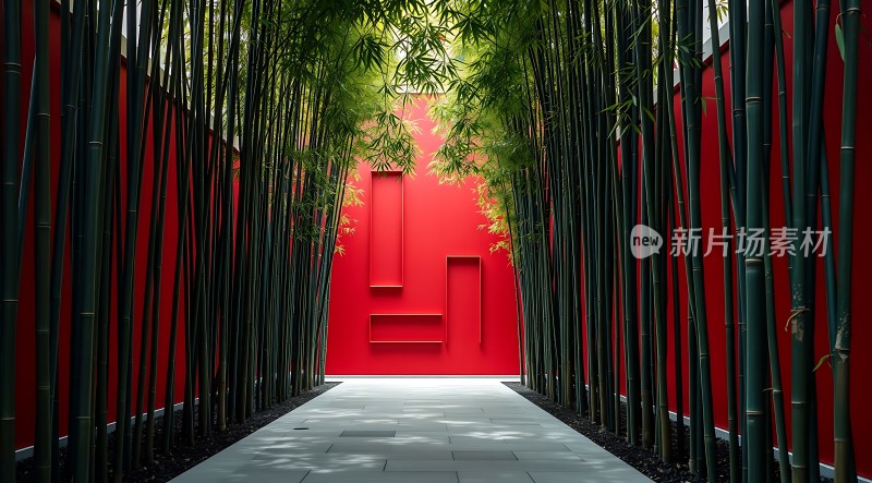 竹影斑驳映红墙