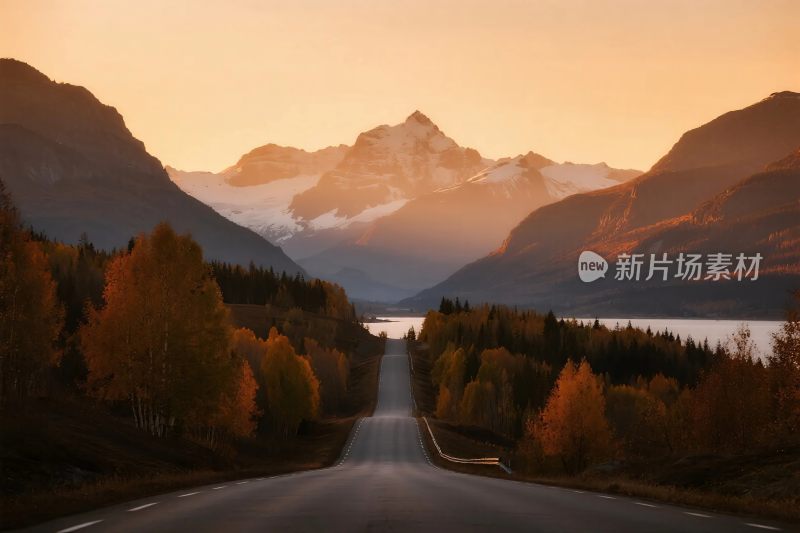 秋日山间公路美景