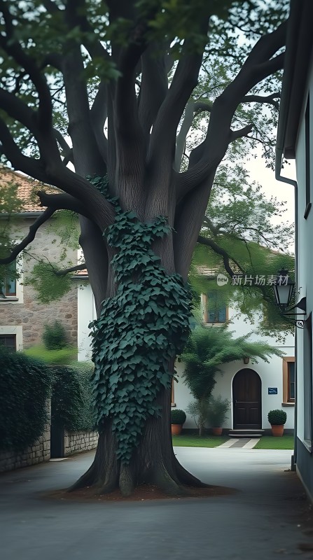 树影斑驳藤蔓缠绕宁静小院