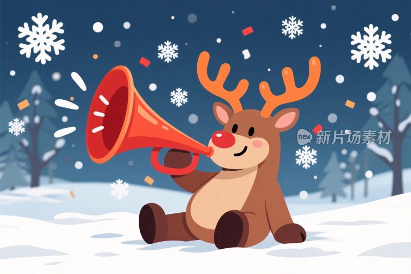 圣诞驯鹿吹喇叭插画