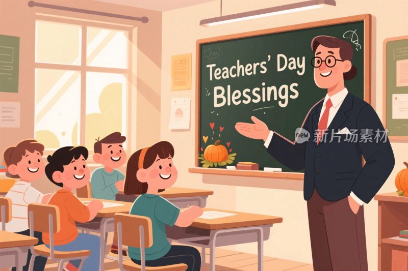 教师节祝福课堂插画