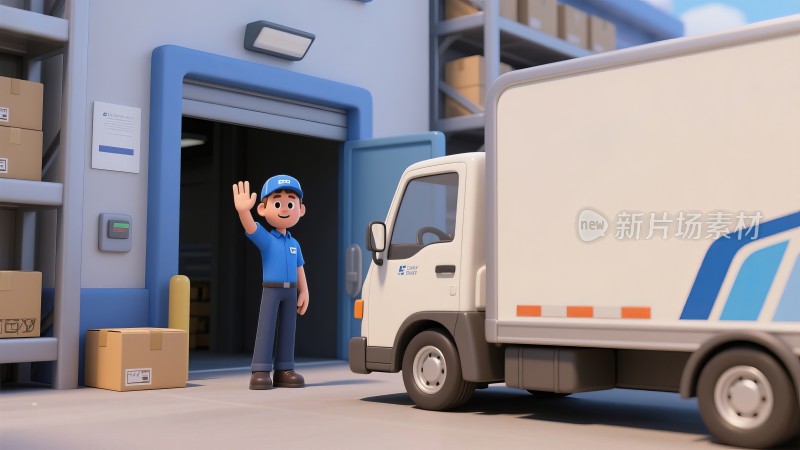卡通快递员摩托车火车包裹物流配送上门