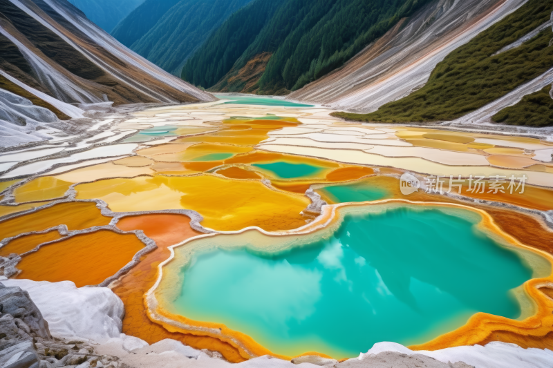 山谷中色彩缤纷的水池的景色高清风景图片