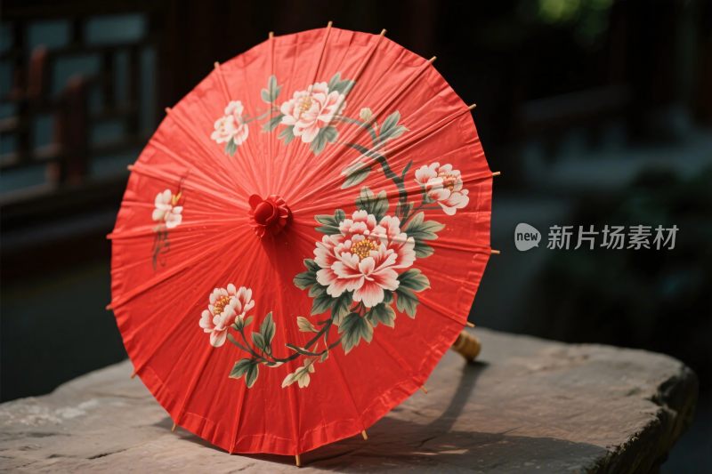 红色花卉油纸伞