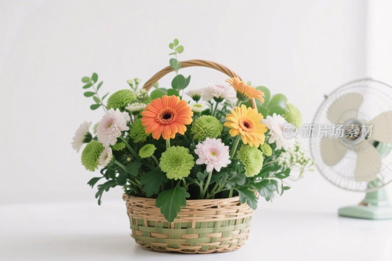 鲜花花篮与电风扇