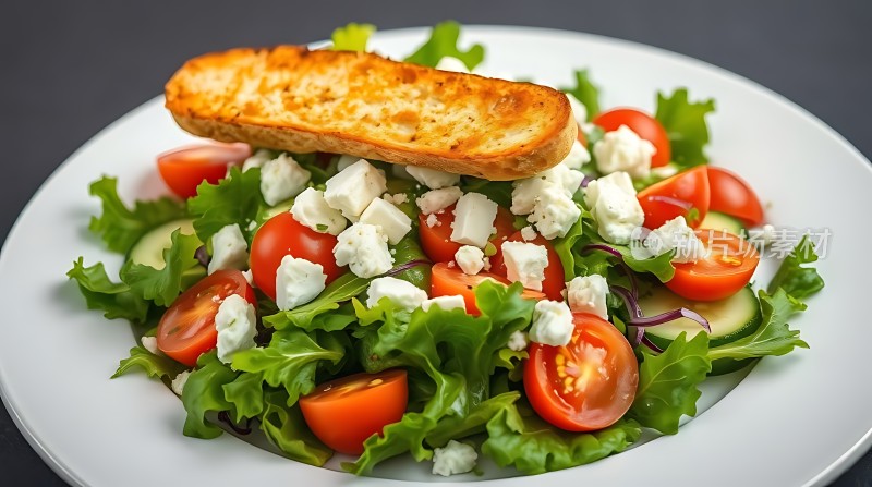 清新沙拉配烤面包片