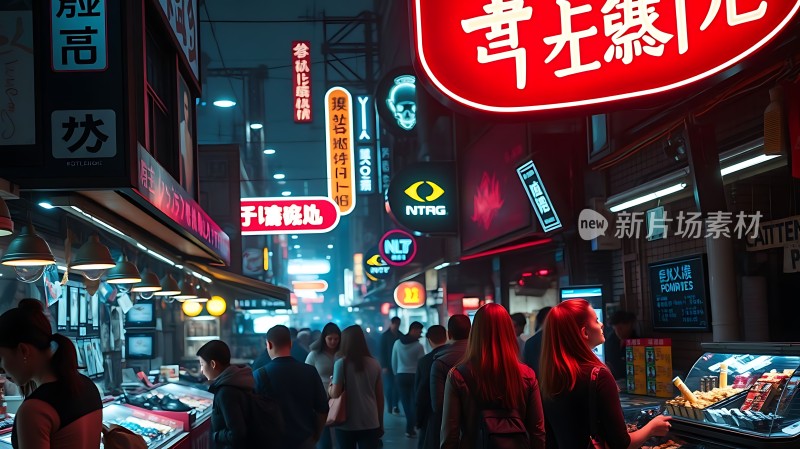 霓虹灯下的繁华夜市热闹非凡
