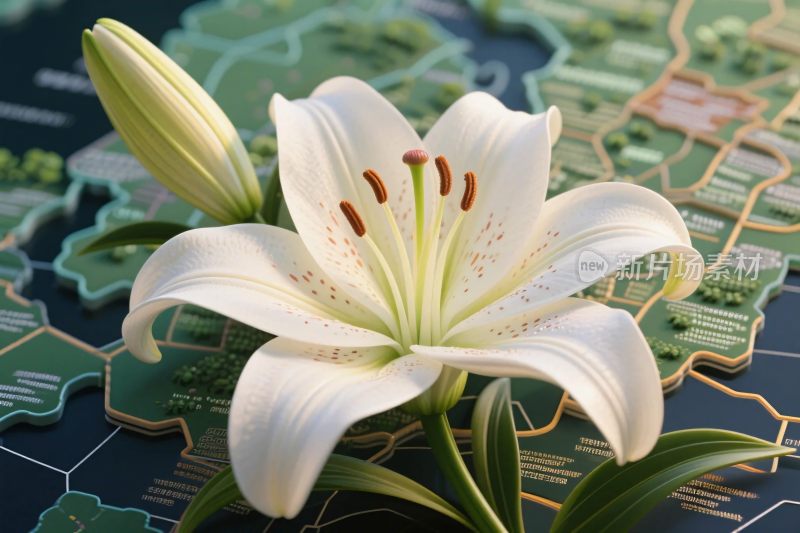 百合花与地图背景插画