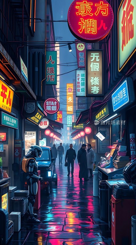 霓虹灯下的未来都市夜生活