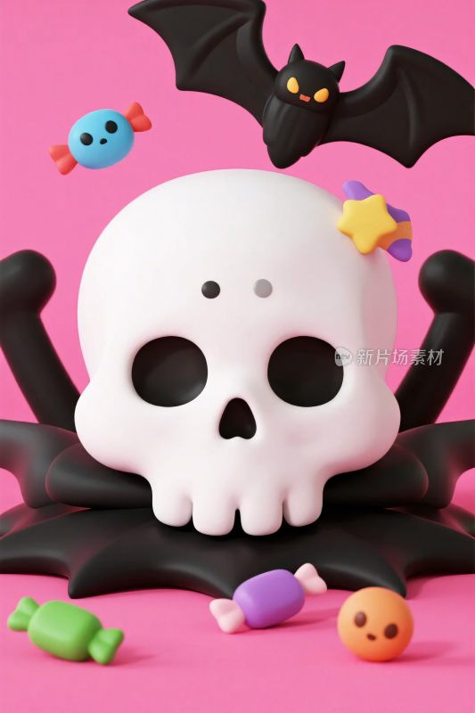 卡通骷髅蝙蝠创意插画