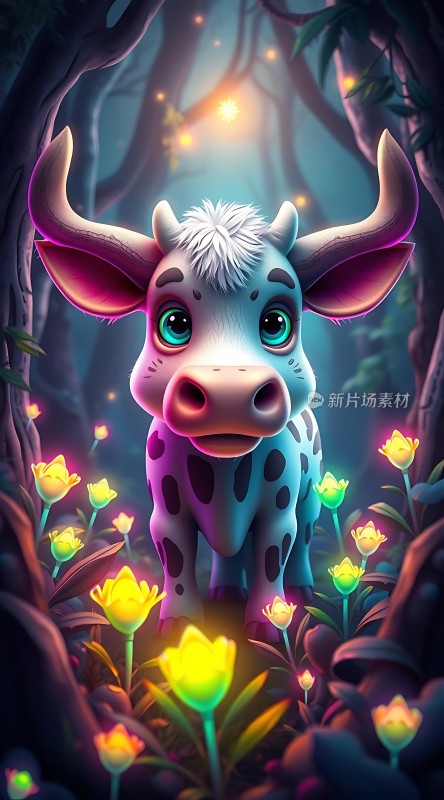 梦幻森林中的小牛