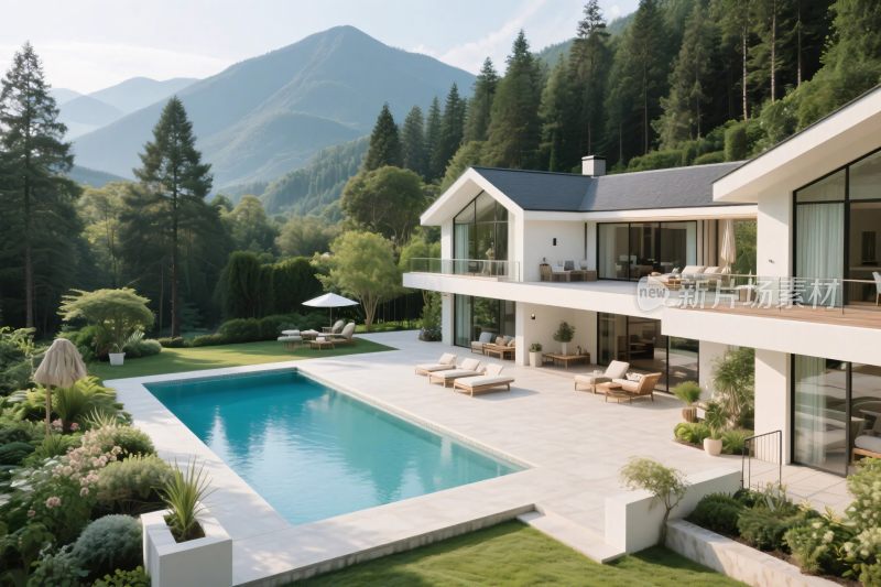 现代别墅泳池景观图