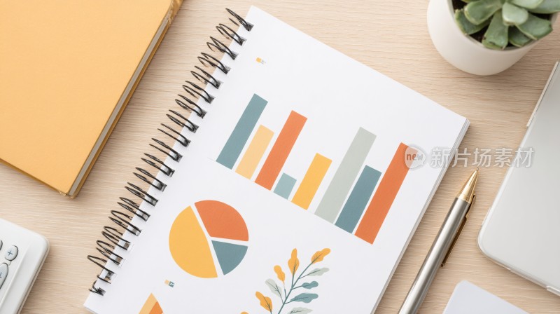 带图表的笔记本办公场景