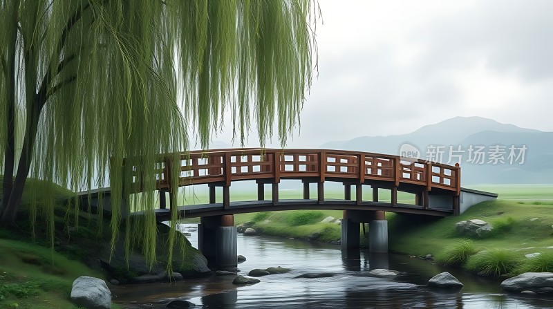 小桥流水柳垂岸