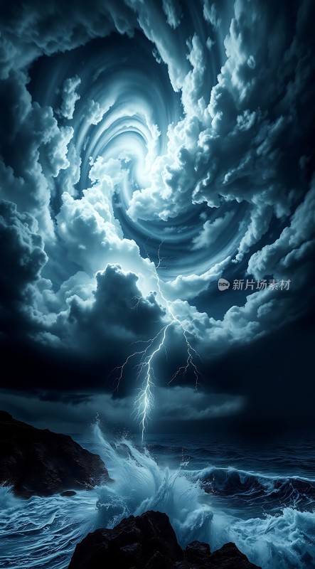 风暴之眼闪电与海浪