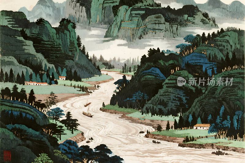 古风山水风景插画