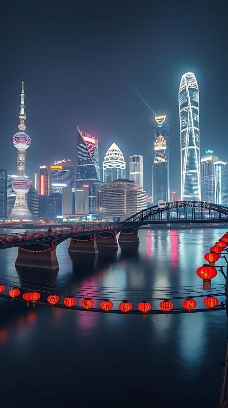 夜幕下的东方明珠与摩天大楼