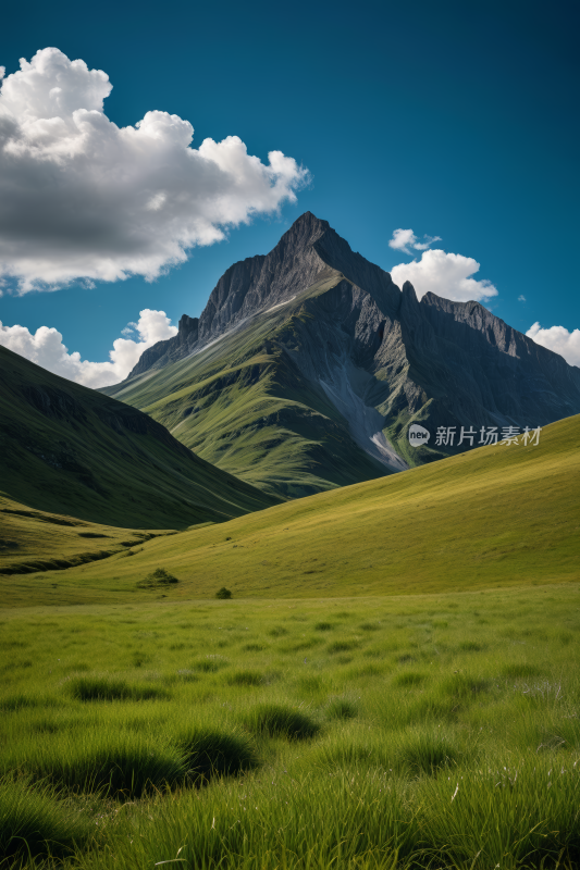 一片草地一座高山清风景摄影图片