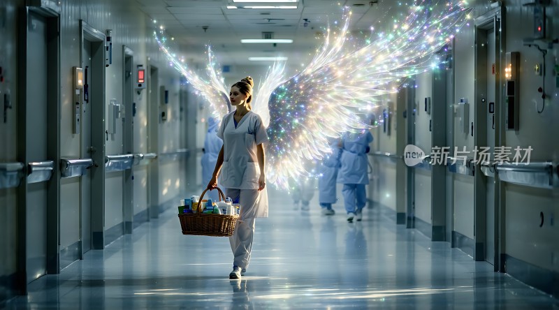 天使般的护士在走廊中行走
