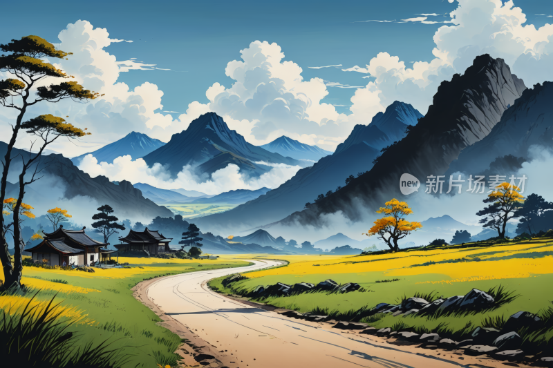 山景一条路高清插图